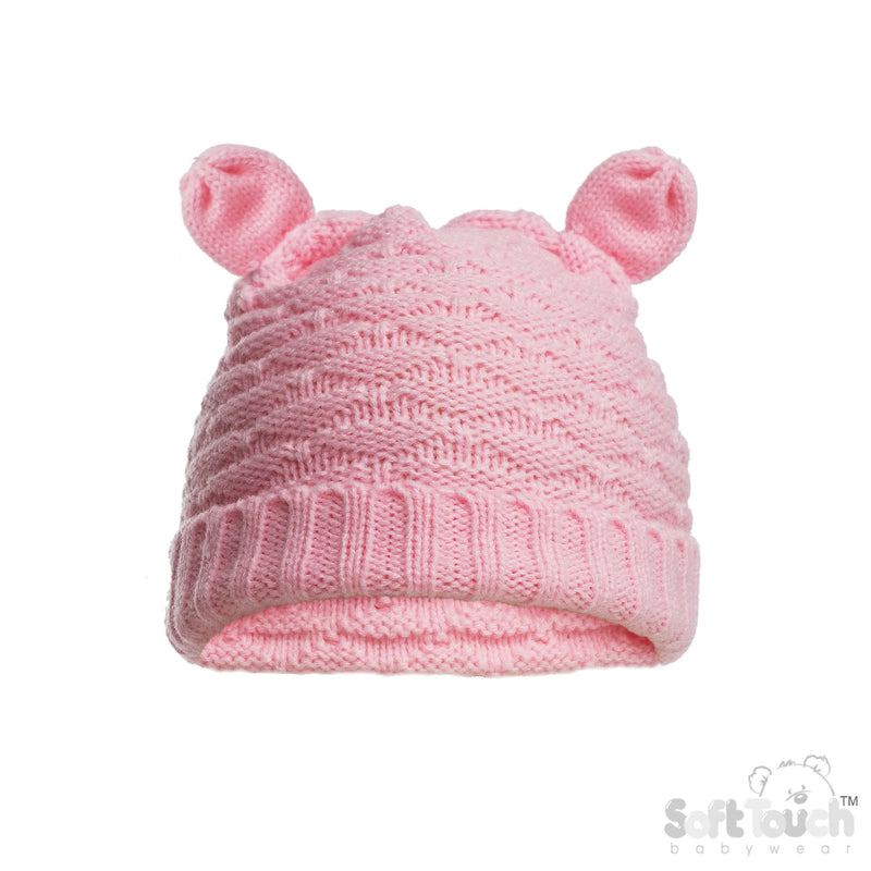 Cable Knit Infants Turnover Hat W/Ears - Pink (NB-12) (PK6) H710-P