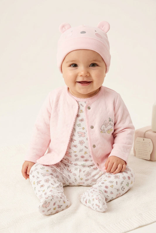 4pc Quilted Jacket Set - Floral Bunny (PK6) (0-6m) N14728