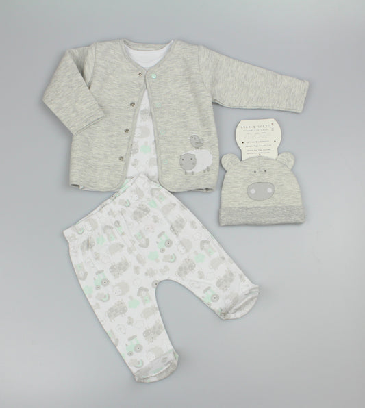 4pc Quilted Jacket Set - Grey Farm (PK6) (0-6m) N14735