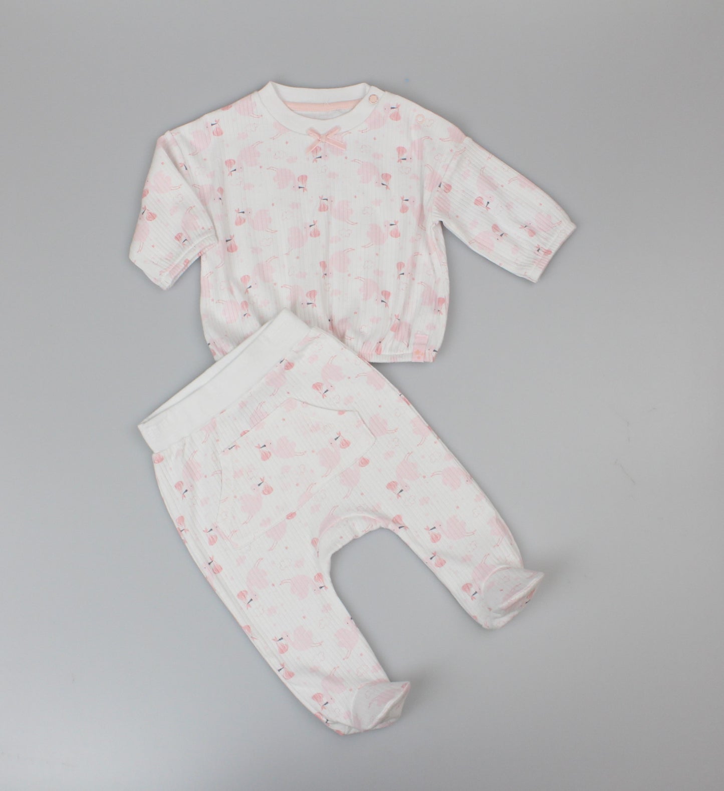 Baby Girls 2pc Cotton Rib Top/Jogger Set - Pink (0-6m) (PK6) J13807