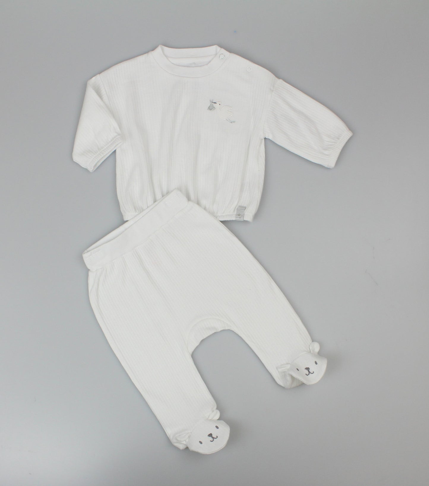 Baby 2pc Cotton Rib Top/Jogger Set - White (0-6m) (PK6) J13812