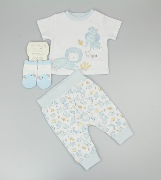 Baby Boys 3pc Jog Set - Jungle/Sky (0-6M) (PK6) - M14258
