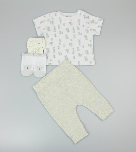 Baby Boys 3pc Jog Set - Bear/Grey(0-6M) (PK6) - M14261