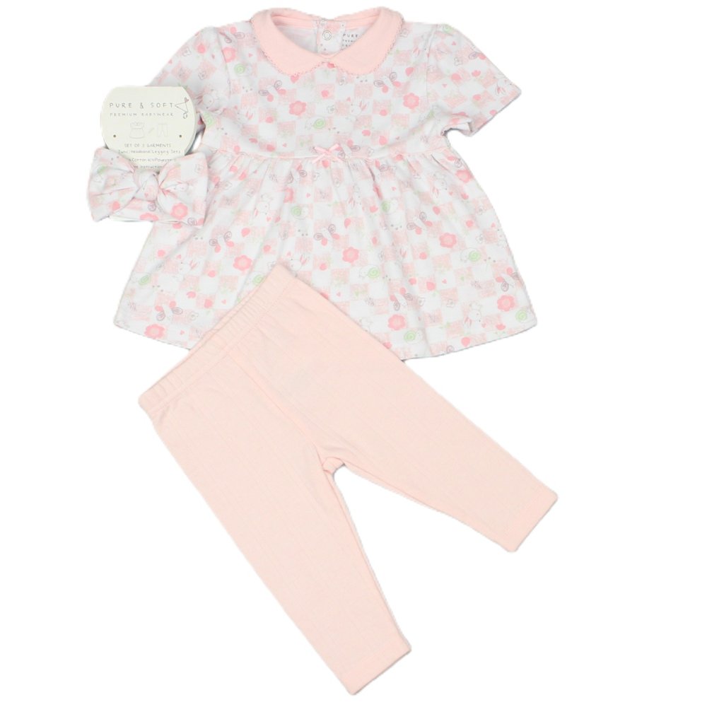 Baby Girls 3 Piece Outfit Tunic, Headband & Leggings - 0-6 Months (M14267)