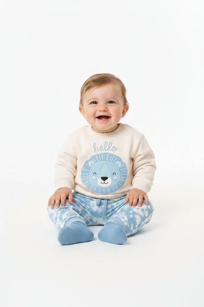 Baby Boys 2pc Set - Sky/Hello (0-9m) (PK6)  M15959