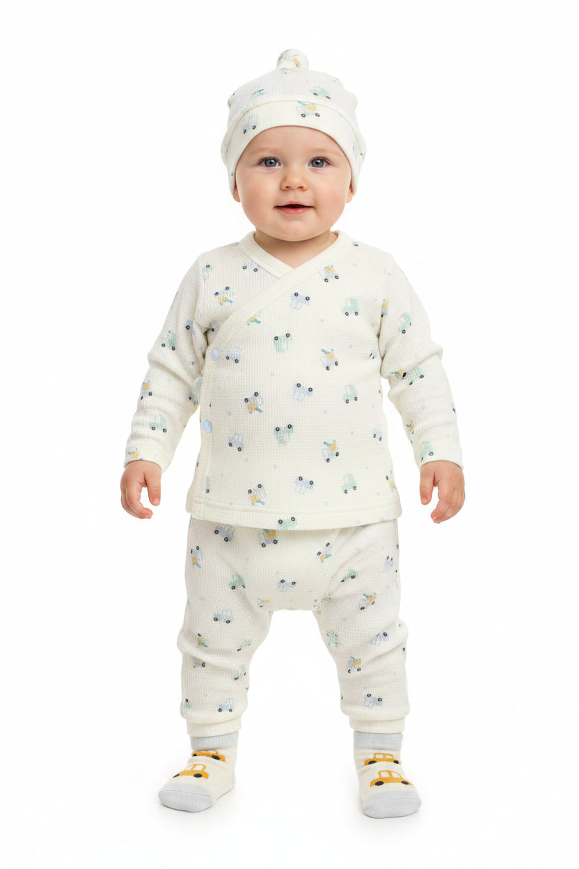 Baby Boys 4pc Set - Cars/Cream (0-9m) (PK6)  M15983