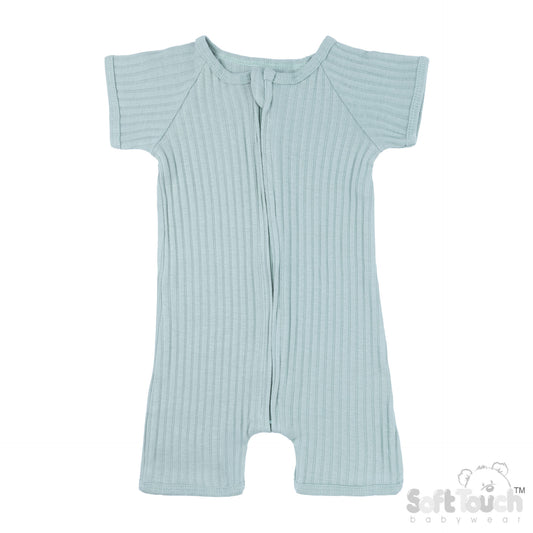 Ribbed Short Sleeved Jumpsuit - Sage Green (0-3m) (PK6) - JS4600-SG
