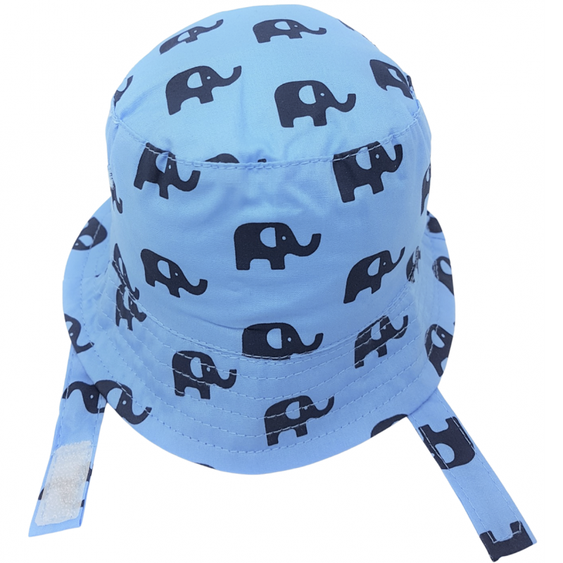 BABY BOYS ELEPHANT PRINT BUCKET HAT WITH CHIN STRAP (0-6 M) (PK12) 0376