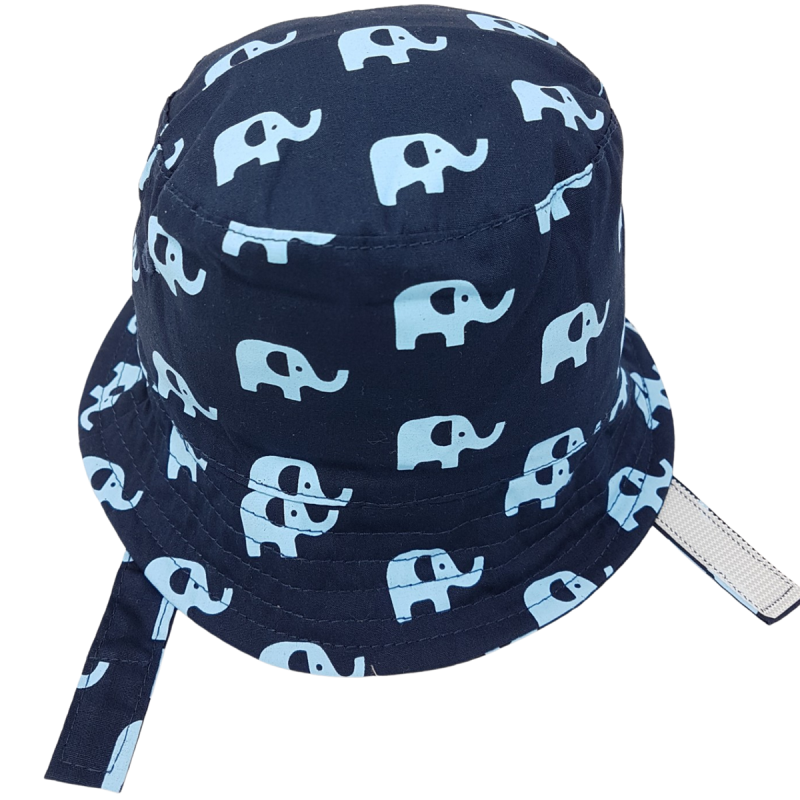 BABY BOYS ELEPHANT PRINT BUCKET HAT WITH CHIN STRAP (0-6 M) (PK12) 0376