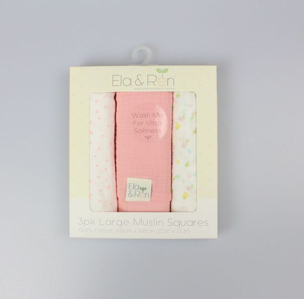 Boxed 3 pack muslin squares Ditsy  Pink (PK6) E13416