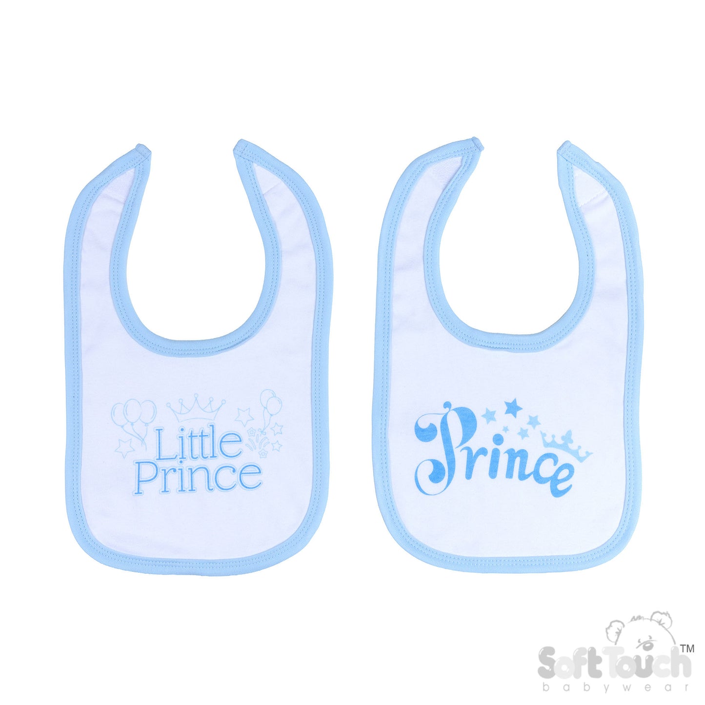 White Velcro Bib W/Blue Prince Print- P4703-B