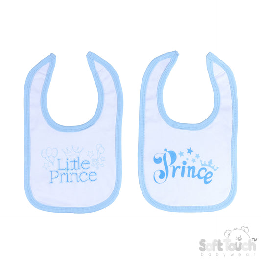 White Velcro Bib W/Blue Prince Print- P4703-B