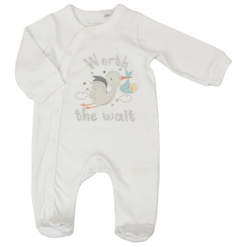 BABY " WORTH THE WAIT" COTTON SLEEPSUIT (NB-3 MONTHS) (PK6) E03272
