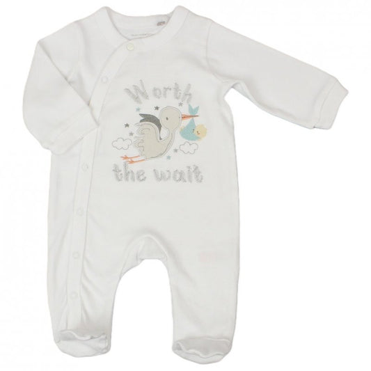 BABY " WORTH THE WAIT" COTTON SLEEPSUIT (NB-3 MONTHS) (PK6) E03272