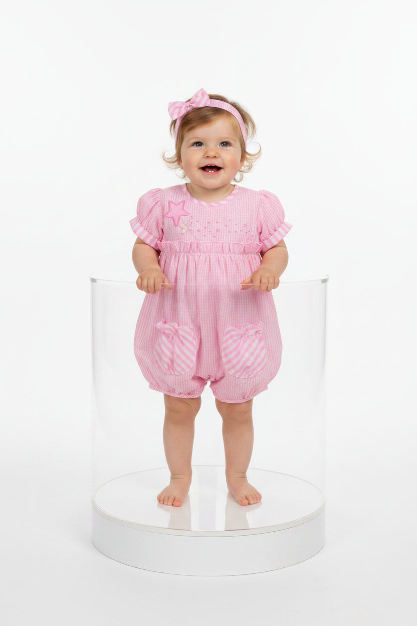 2pc Baby Girls Romper Set - Pink Checker (0-9m) (PK6) - K14234