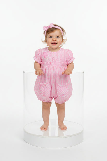 2pc Baby Girls Romper Set - Pink Checker (0-9m) (PK6) - K14234
