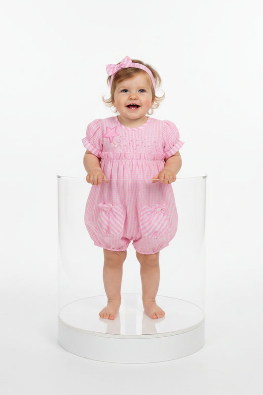2pc Baby Girls Romper Set - Pink Checker (0-9m) (PK6) - K14234