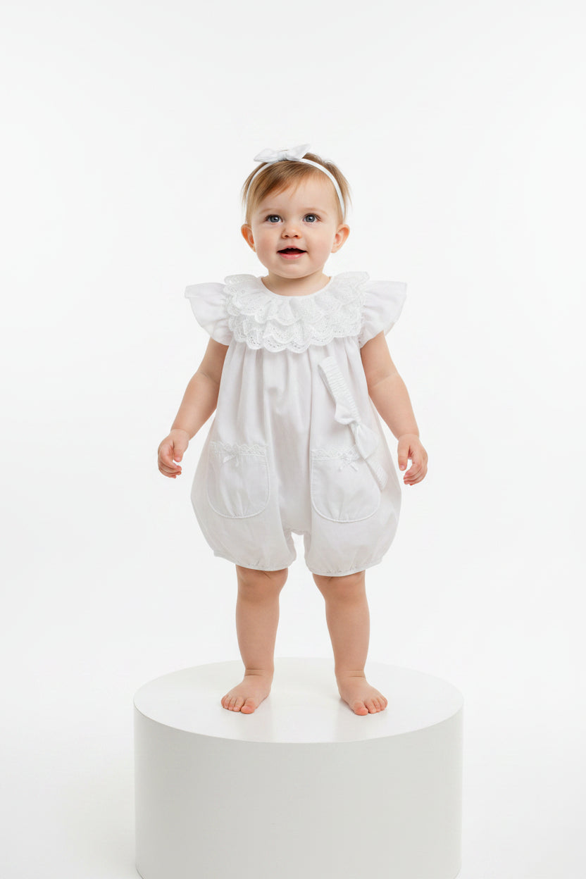 2pc Baby Girls Romper Set - White (0-9m) (PK6) - K14238