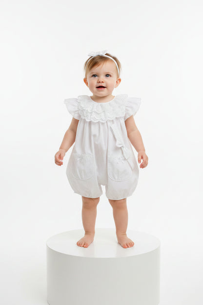 2pc Baby Girls Romper Set - White (0-9m) (PK6) - K14238