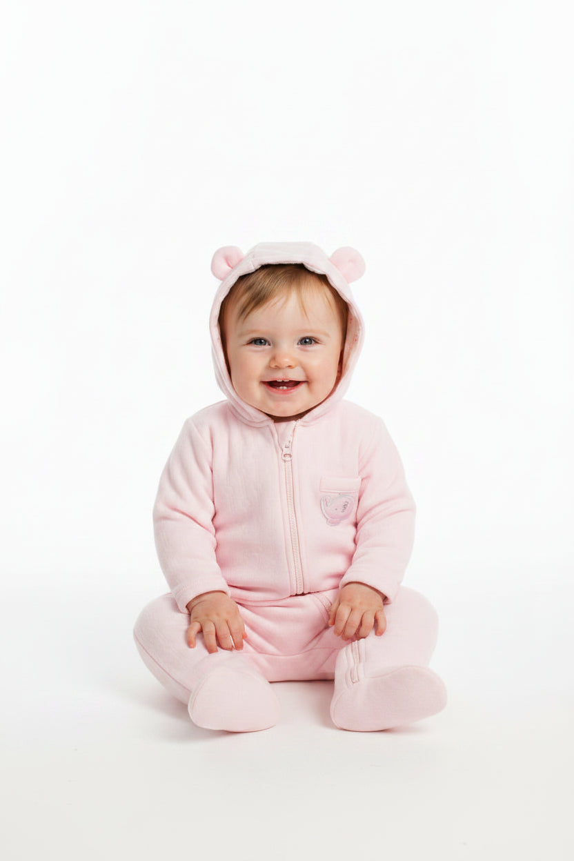 Baby Plain Hooded All in One - Pink (0-9m) (PK6)  M15951