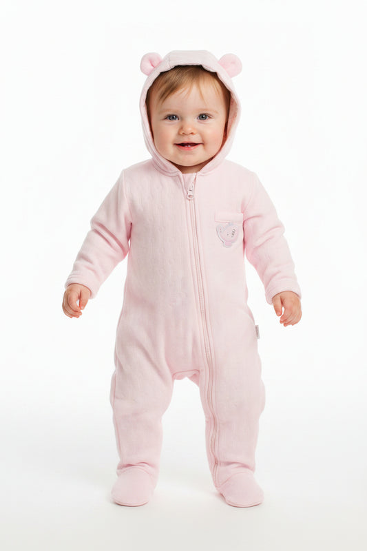 Baby Plain Hooded All in One - Pink (0-9m) (PK6)  M15951