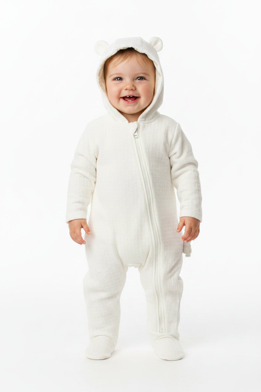Baby Plain Hooded All in One - Cream (0-9m) (PK6)  M15960