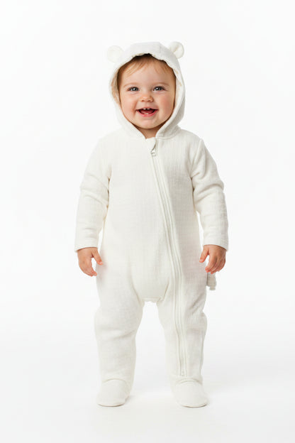 Baby Plain Hooded All in One - Cream (0-9m) (PK6)  M15960