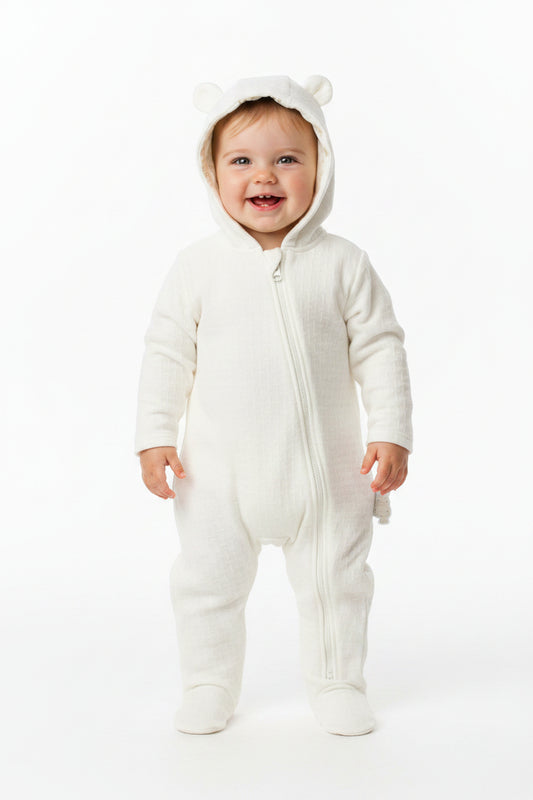 Baby Plain Hooded All in One - Cream (0-9m) (PK6)  M15960