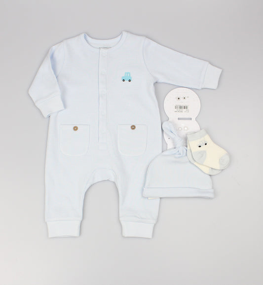 Baby Boys 3pc Romper Set - Sky  (0-9m) (PK6)  M15981