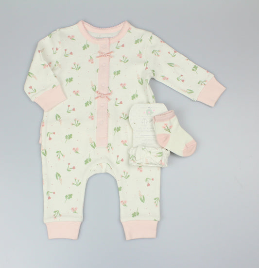 Baby Girls 3pc Romper Set - Pink/Floral  (0-9m) (PK6)  M15988