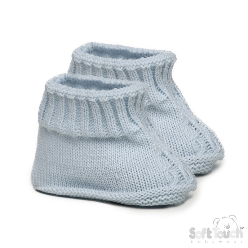 BLUE ACRYLIC BABY BOOTEES W/CHAIN KNIT - S440B
