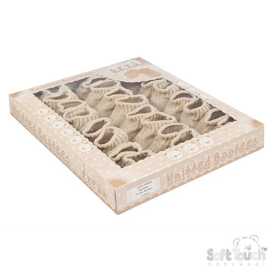 BISCUIT ACRYLIC BABY BOOTEES W/CHAIN KNIT - S440BI