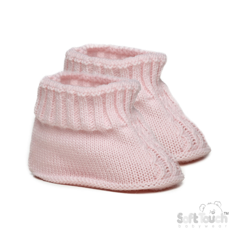 PINK ACRYLIC BABY BOOTEES W/CHAIN KNIT - S440P