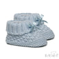 BLUE ACRYLIC BOOTEES WITH CHECK DESIGN AND BOW - S442B