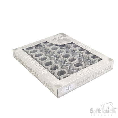 GREY ACRYLIC BOOTEES WITH CHECK DESIGN AND BOW - S442G