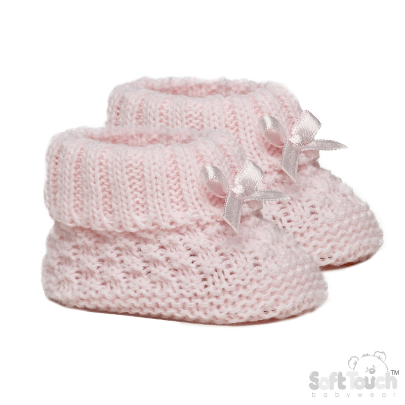 PINK ACRYLIC BOOTEES WITH CHECK DESIGN AND BOW - S442P