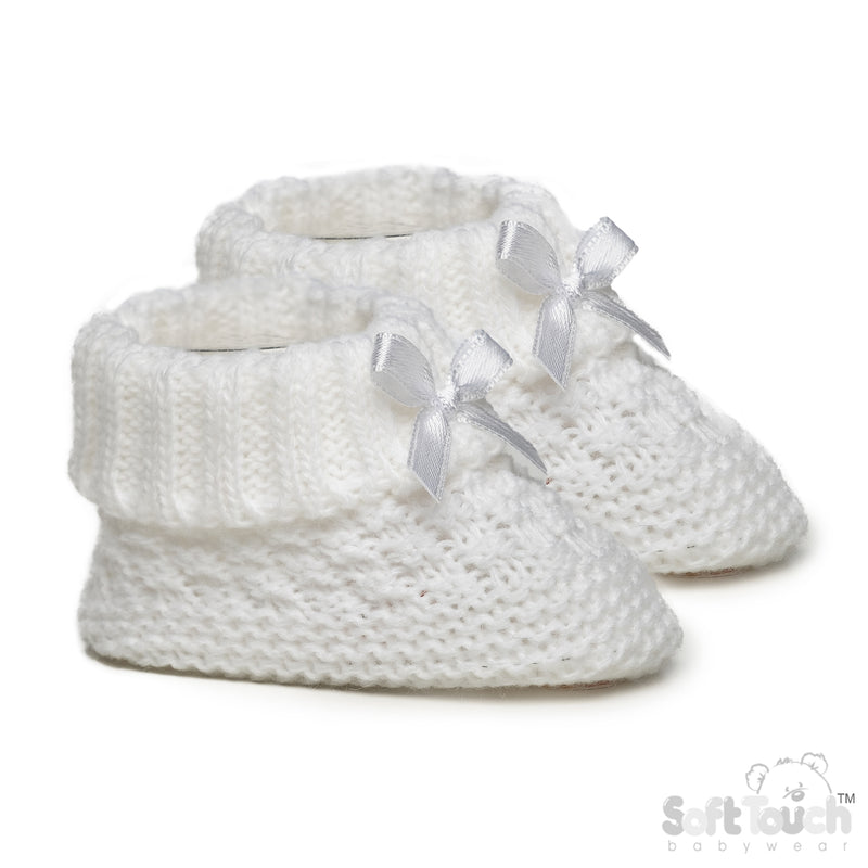 WHITE ACRYLIC BOOTEES WITH CHECK DESIGN AND BOW - S442W