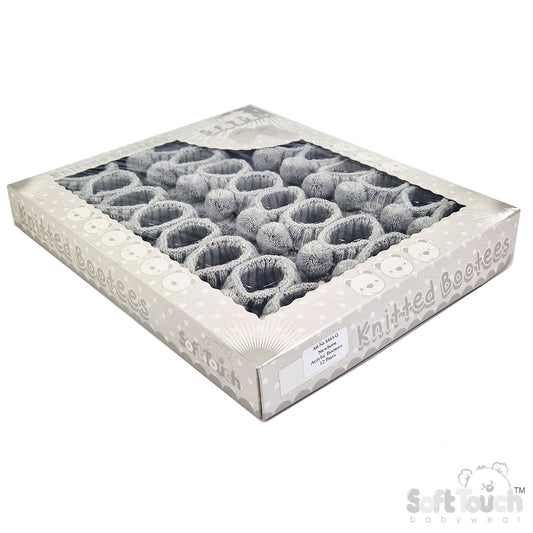 GREY ACRYLIC BABY BOOTEE WITH POM POM - S443G