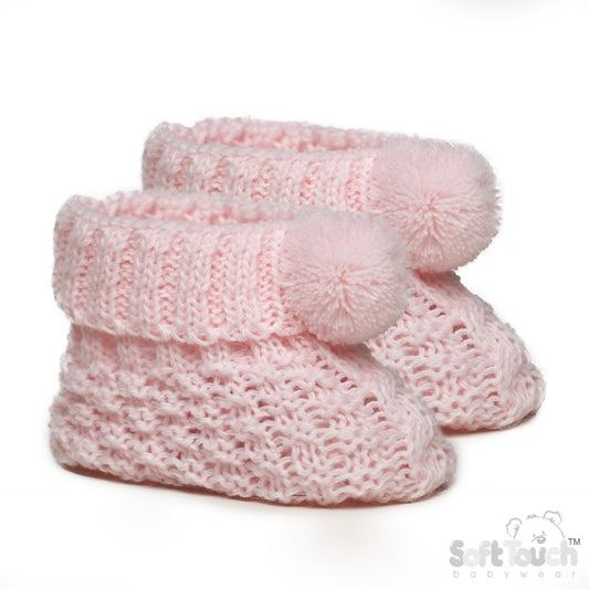 PINK ACRYLIC BABY BOOTEE WITH POM POM - S443P