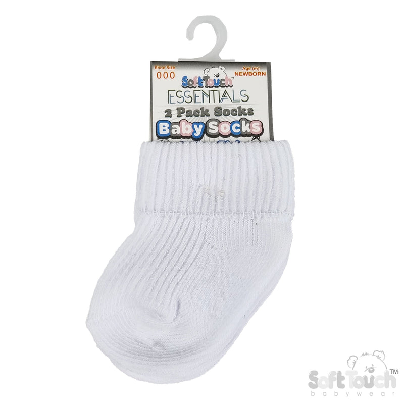 2PK WHITE 0-3M PLAIN TOT SOCKS (PK6) (0-3 Months) S901-W