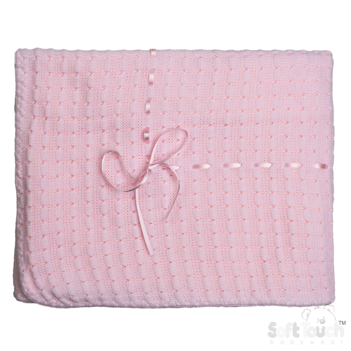 Pink Waffle Shawl - Ribbon (95x95cm) (PK4) SH12-P