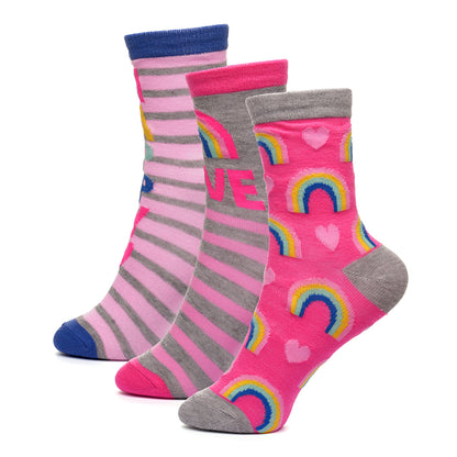 Girls 3pk Socks - Rainbow/Animals (PK12) (9-12 to 4-5.5) SK1199