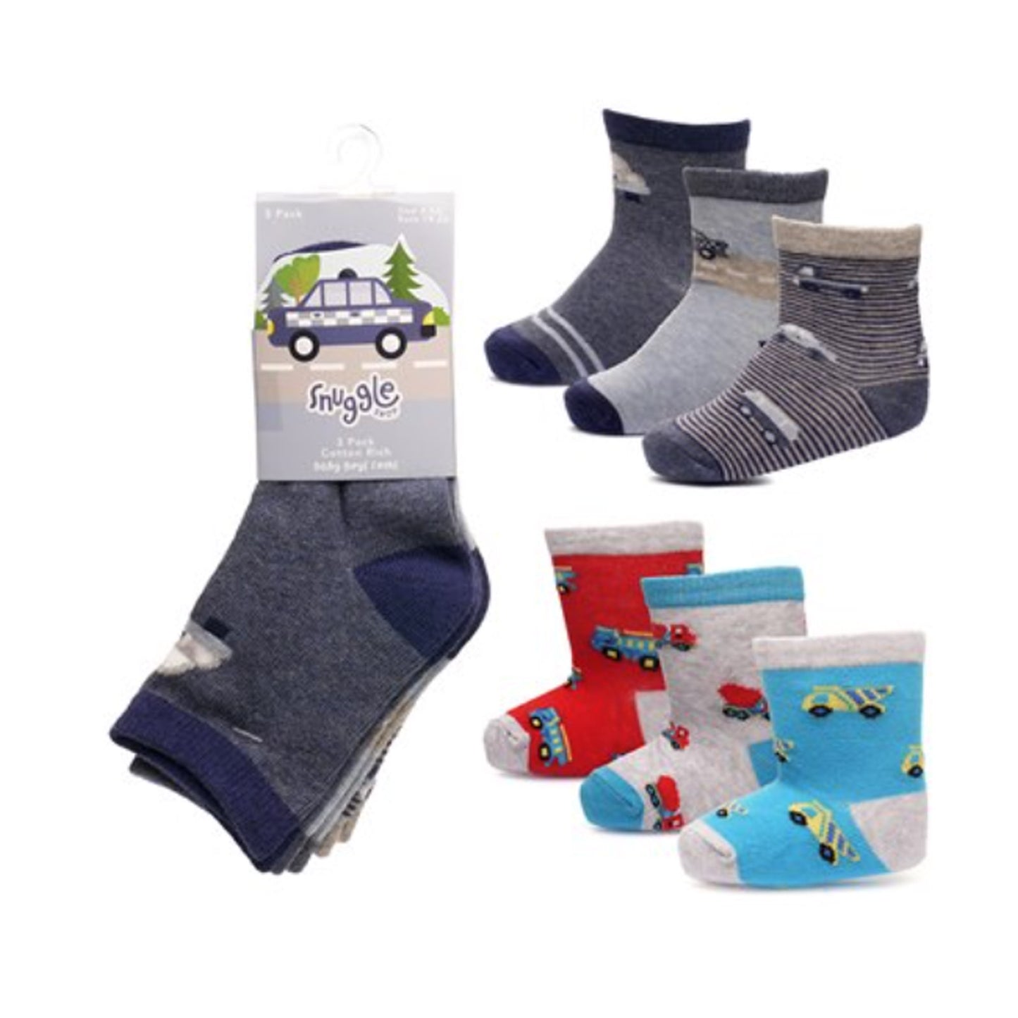 Baby Boys 3 Pack Socs - Cars/Trucks (PK12) (00-5.5) SK1203