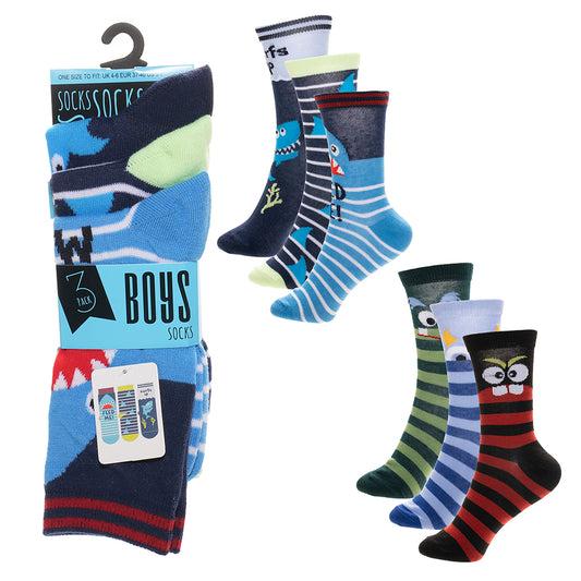 Boys 3pk Socks - Faces/Shark (PK12) (9-12 to 4-6) SK1399