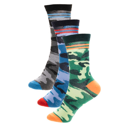 Boys 3pk Socks - Football/Camo (PK12) (9-12 to 4-6) SK1400