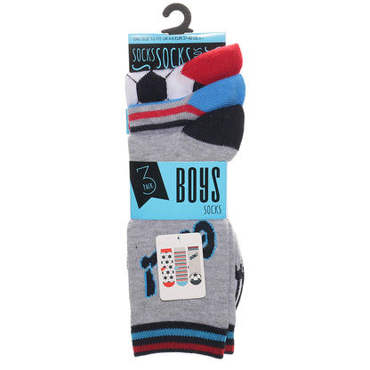 Boys 3pk Socks - Football/Camo (PK12) (9-12 to 4-6) SK1400