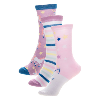 Girls 3pk Socks - Rainbow/Unicorn (PK12) (9-12 to 4-5.5) SK1402