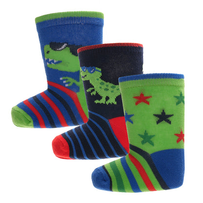 Baby Boys 3 Pack Monster/Dino Design Socks - (0-5.5) (PK12) SK1412