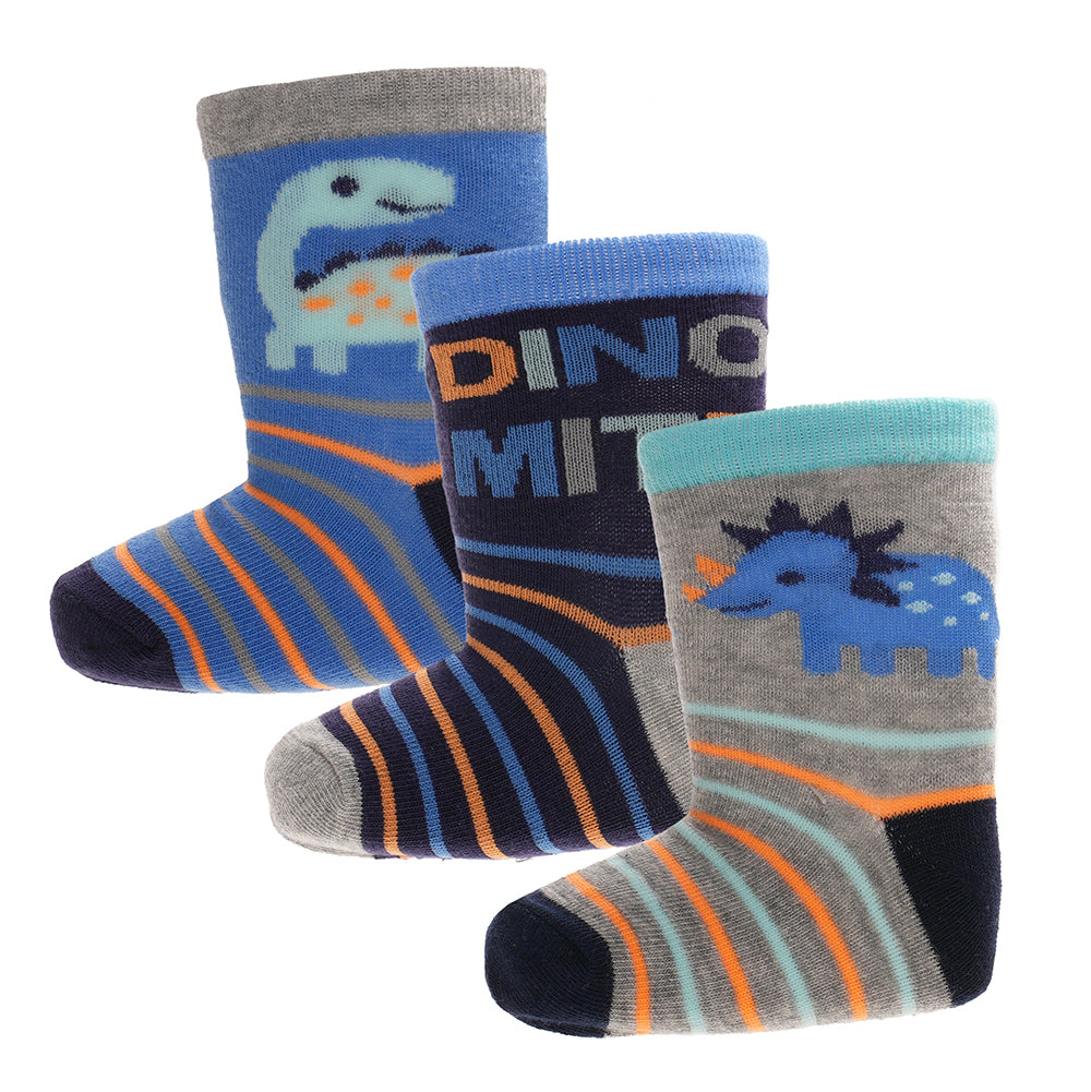 Baby Boys 3 Pack Monster/Dino Design Socks - (0-5.5) (PK12) SK1412