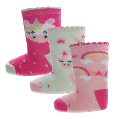 Girls 3pk Socks -Rainbow/Unicorn (PK12) (0-0 to 3-5.5) SK1413